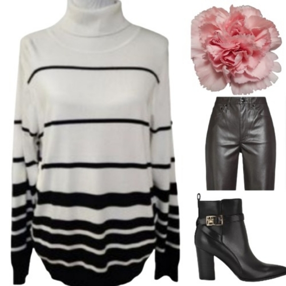 Calvin Klein Sweaters - 🆕️⬇️Calvin Klein Winter White & Black Stripe Turtleneck